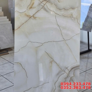 Gạch Bóng Kiếng TQ 60x120 Lát Nền Xanh Nhạt Khắc Vàng