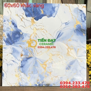 Gạch Bóng Kiếng TQ Khắc Vàng 60x60 Trắng Xanh Ánh Vàng
