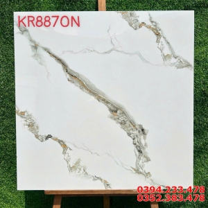 Đá Bóng Kiếng 80x80 Ốp Lát Trắng Vân Vàng Vi Tinh