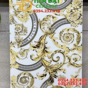 Gạch Bóng Kính Khắc Vàng TQ 30x60 Hoa Văn Trắng Vàng