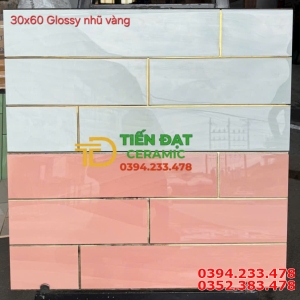Gạch Bóng Kính TQ 30x60 Nhũ Vàng Màu Hồng Đậm Nhạt