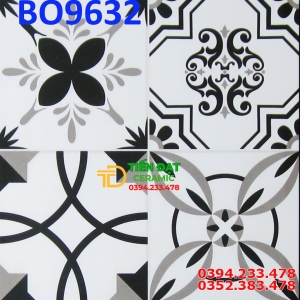 Gạch Cao CẤp 240x30 Bông Hoa Văn Trắng Đen Giả Cổ 