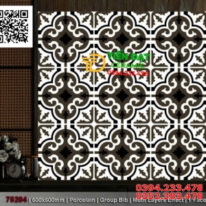 Gạch Cao Cấp 60x60 Hoa Văn Trắng Đen Catalan 