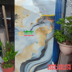 Gạch Đá Bóng Kiếng 80x160 Ốp Mặt Tiền Mẫu Mới Nhũ Vàng