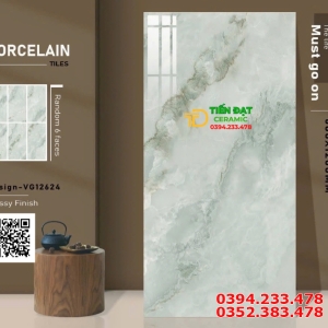 Gạch Đá Bóng Kính 60x120 Vân Xanh Nhạt Mẫu Mới