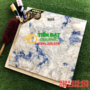 Gạch Lát Nền 80x80 Trắng Xanh Nhũ Vàng TQ