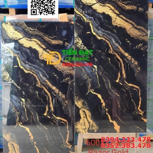 Gạch Đá Khổ Lớn 60x120 Ốp Mặt Tiền Đen Vân Vàng