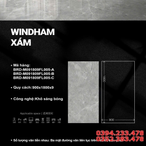 Gạch Đá Khổ Lớn 90x180 Lát Nền Phòng Khách Vân Xám Windham