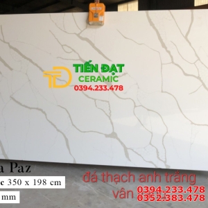 Gạch Đá Thạch Anh 198x350 Khổ Lớn Trắng Vân Vàng