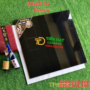 Gạch Đá Trang Trí 80x80 TQ Đen Trơn Men Siêu Bóng 