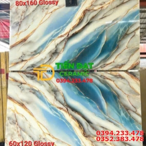 Gạch Khổ Lớn 80x160 Xanh Trắng Khắc Kim Cao Cấp