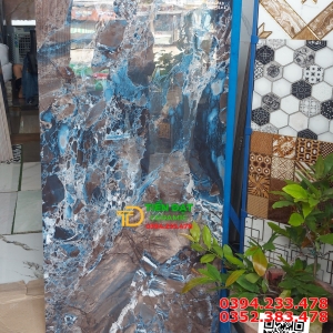 Gạch Khổ Lớn Bóng Kính 60x120 Vân Xanh Đá Ốp Mặt Tiền