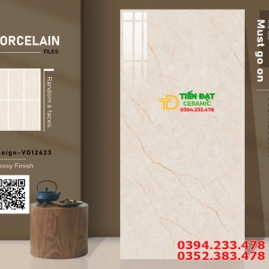 Gạch Lát Nền 60x120 Bóng Kính Vân Vàng Nhạt