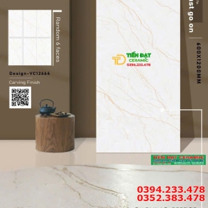 Gạch Lát Nền 60x120 Đá Marble Vân Vàng Carving Mới Nhất