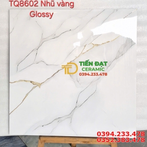 Gạch Lát Nền 80x80 Trắng Vân Khắc Vàng Kim TQ 