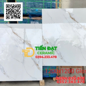 Gạch Lát Nền Khổ Lớn 120x120 Trắng Vân Vàng Mẫu Mới