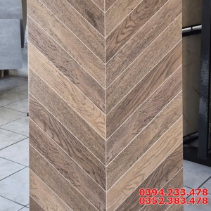 Gạch Lát Nền Giả Gỗ Ghép Xương Cá 60x120 TQ Nâu Đậm 