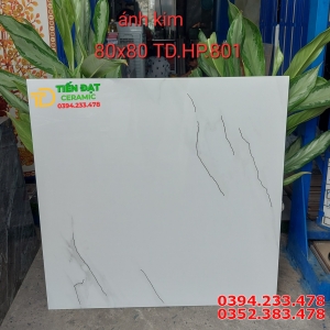 Gạch Lát Nền Phòng Khách 80x80 Trắng Nhũ Vàng