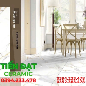Gạch Lát Phòng Khách 60x120 Mờ Matt Trắng Vàng Khắc Kim