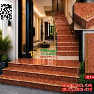 Gạch Lót Cầu Thang 47x120 Đỏ Hoa Cương Khắc Kim Vàng