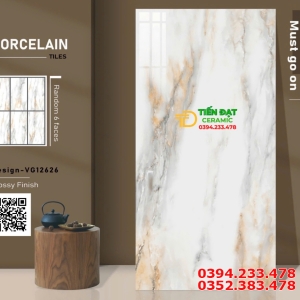 Gạch Lát Nền Phòng Khách 60x120 Trắng Vân Vàng