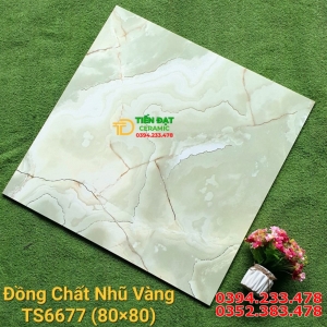 Gạch Nhũ Vàng 80x80 Bóng Kiếng Vân Xanh Ngọc Thạch