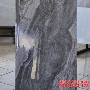 Gạch Nhũ Vàng TQ 40x80 Vân Xám Đậm Ốp Phòng Khách