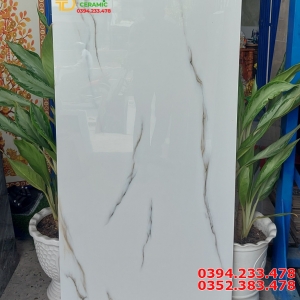 Gạch Ốp Lát 60x120 Trắng Vân Mây Bóng Đẹp