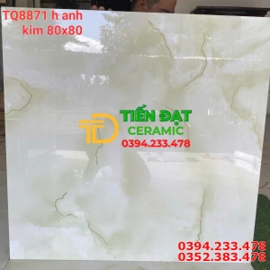Gạch Ốp Lát 80x80 TQ Xanh Nhạt Nhũ Vàng Cao Cấp Đẹp
