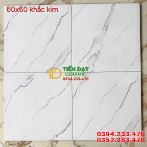 Gạch Ốp Lát Nhà Hàng Cao Cấp 60x60 Trắng Khắc Kim Vàng