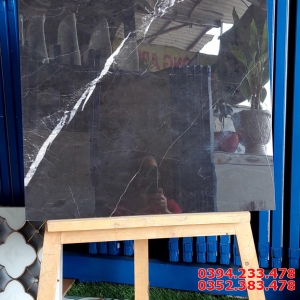 Gạch Ốp Mặt Tiền 60x60 Đen Vân Trắng Bóng Kính