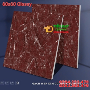 Gạch Ốp Tường 60x60 Bóng Kính Đỏ Vân Trắng 