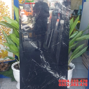Gạch Trang Trí Mặt Tiền 60x120 Đen Vân Trắng Siêu Bóng