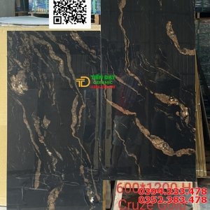 Gạch Trang Trí Mặt Tiền 60x120 Đen Vân Vàng Cruze Gold