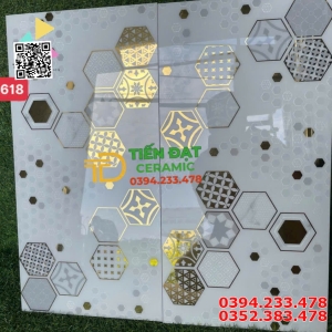 Gạch Trang Trí Nhà Tắm 30x60 Hình Lục Giác Khắc Kim