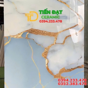 Kho Gạch Ốp Lát 60x120 Bóng Kiếng Trắng Xanh Khắc Kim