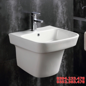 Chậu lavabo liền khối vuông treo tường