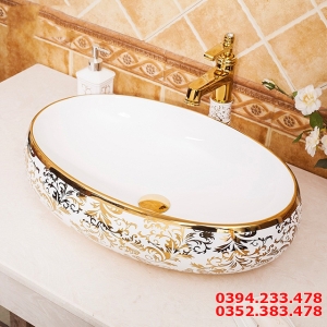Chậu lavabo đặt bàn Oval hoa văn