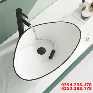 Lavabo Trắng Viền Đen Hình Oval Độc Đáo Sang Trọng