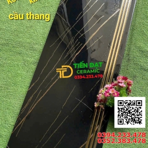 Tổng Kho Gạch Cầu Thang Trung Quốc 47x120 Đen Vân Nhũ Vàng