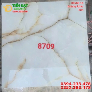 Gạch Cao Cấp TQ 80x80 Lát Nền Trắng Vàng Ánh Kim