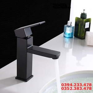 Vòi lavabo vuông đen nóng lạnh