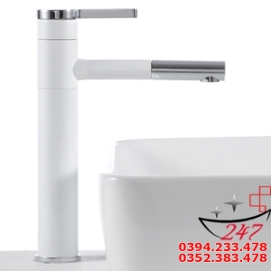Vòi Lavabo Nóng Lạnh Sơn Tĩnh Điện Trắng Cao 30CM