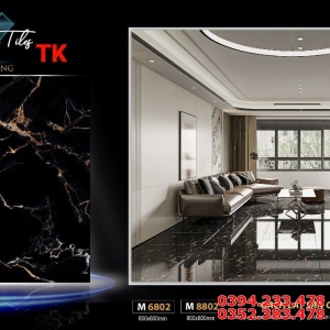 Đá Bóng Kiếng 80x80 Đen Vân Cam