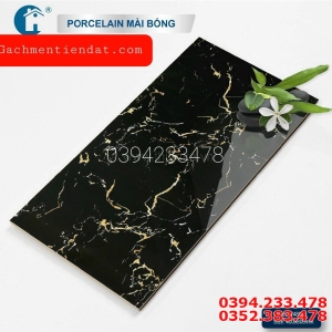 Gạch Bóng Kiếng 40x80 Đen Vân Cam 