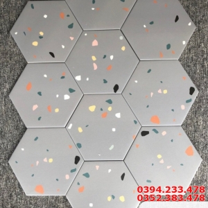 Gạch lục giác màu ghi sỏi nhiều màu