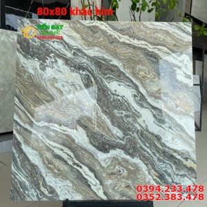 Gạch Bóng Kiếng 80x80 Xám Vân Đá Khắc Kim