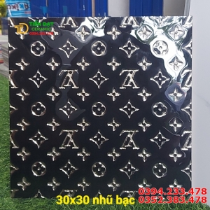 Gạch Nhũ Vàng 30x30 Đen Hoa Trắng