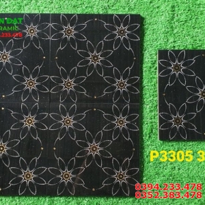 Cạch Nhũ Bạc 30x30 Đen Khắc Kim