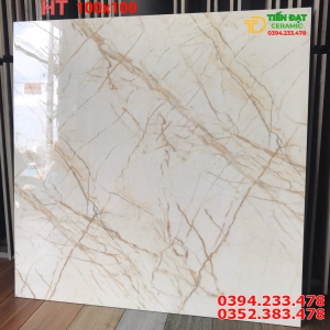Gạch Lát Nền 100x100 Bóng Kiếng Vân Vàng Nhạt